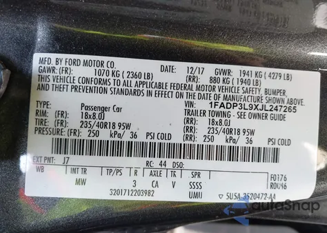 2018 Ford Focus St z USA, uszkodzony, nr VIN 1FADP3L9XJL247265